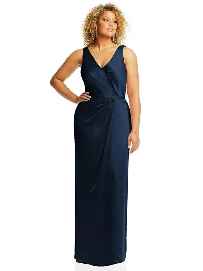 After Six Faux Wrap Whisper Satin Maxi Dress With Draped Tulip Skirt In Blue