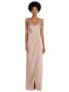 AFTER SIX FAUX WRAP WHISPER SATIN MAXI DRESS WITH DRAPED TULIP SKIRT