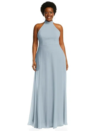 After Six High Neck Halter Backless Maxi Dress In Blue