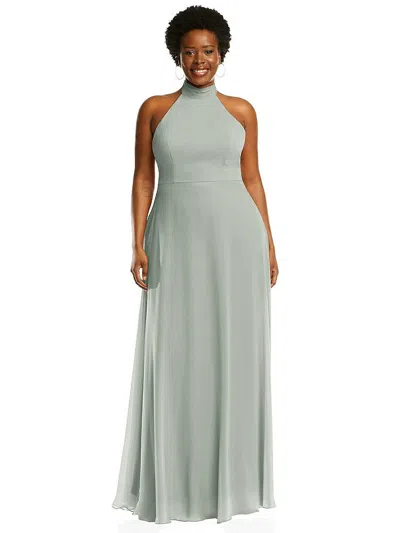 After Six High Neck Halter Backless Maxi Dress In Green