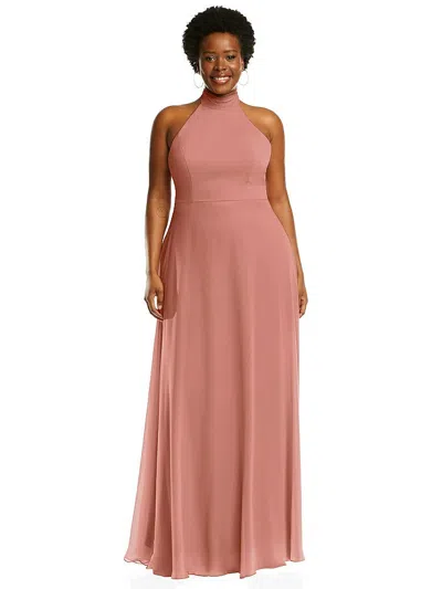 After Six High Neck Halter Backless Maxi Dress In Brown
