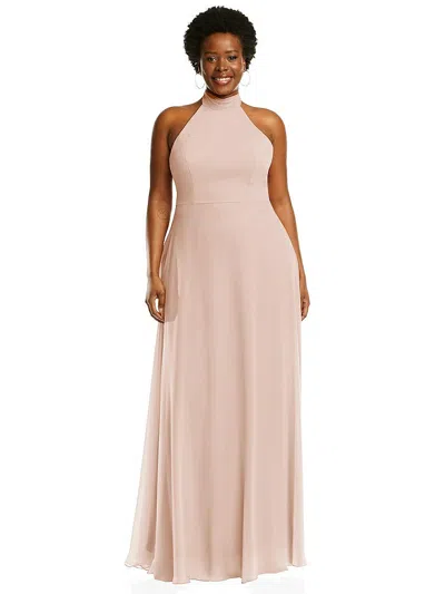 After Six High Neck Halter Backless Maxi Dress In Pink