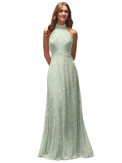 After Six High Neck Halter Backless Maxi Dress In Green