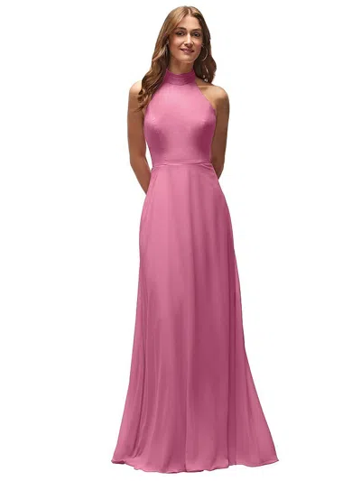 After Six High Neck Halter Backless Maxi Dress In Pink