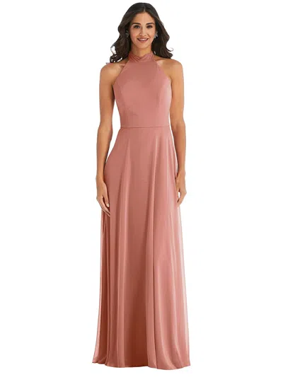 After Six High Neck Halter Backless Maxi Dress In Pink