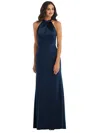 After Six High-neck Open-back Maxi Dress With Scarf Tie In Blue