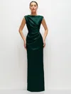 After Six Pleated Cap Sleeve Charmeuse Gown In Evergreen
