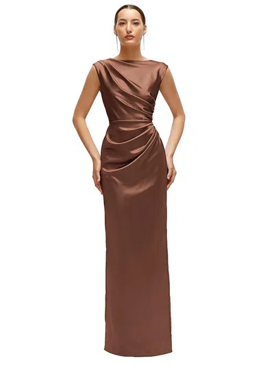 After Six High Neck Sleeveless Cap Shoulder Satin Maxi Dress