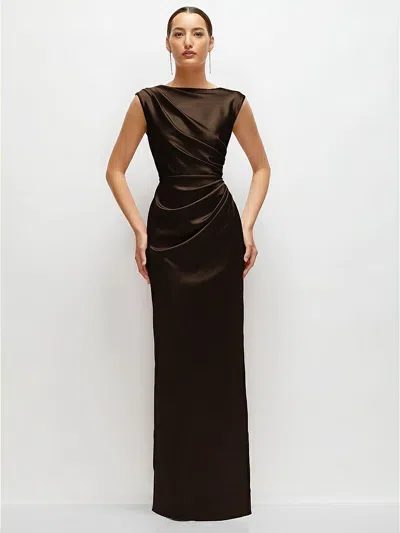 After Six High Neck Sleeveless Cap Shoulder Satin Maxi Dress