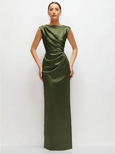 After Six High Neck Sleeveless Cap Shoulder Satin Maxi Dress