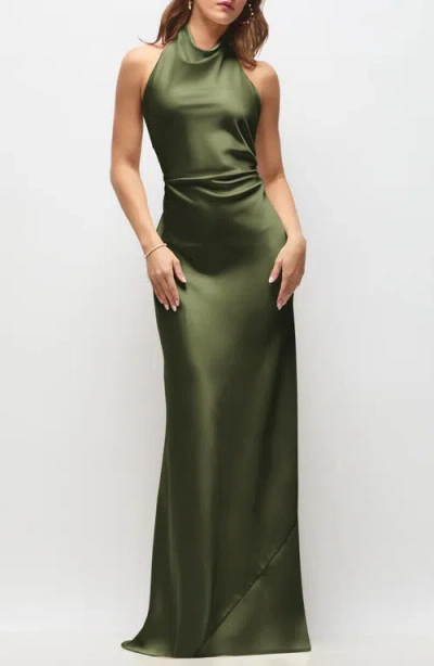 After Six Leona Bias Cut Charmeuse Halter Gown In Green