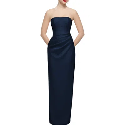 After Six Marcel Strapless Pleated Column Dress In Blue