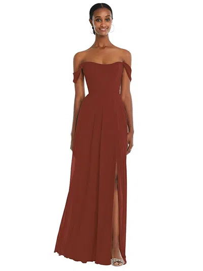 After Six Off-the-shoulder Basque Neck Maxi Dress With Flounce Sleeves