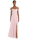 After Six Off-the-shoulder Basque Neck Maxi Dress With Flounce Sleeves