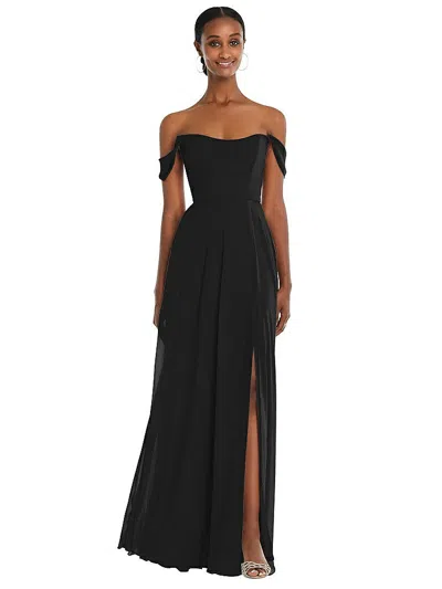After Six Off-the-shoulder Basque Neck Maxi Dress With Flounce Sleeves In Black