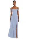 After Six Off-the-shoulder Basque Neck Maxi Dress With Flounce Sleeves