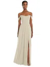 After Six Off-the-shoulder Basque Neck Maxi Dress With Flounce Sleeves