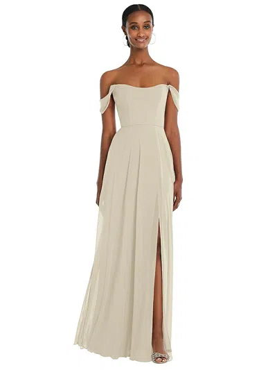 After Six Off-the-shoulder Basque Neck Maxi Dress With Flounce Sleeves In Neutral