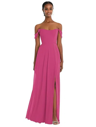 After Six Off-the-shoulder Basque Neck Maxi Dress With Flounce Sleeves In Pink