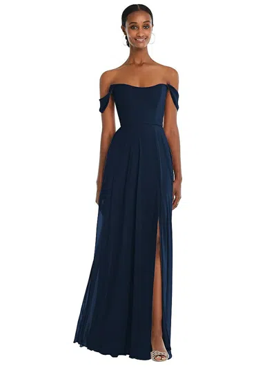 After Six Off-the-shoulder Basque Neck Maxi Dress With Flounce Sleeves In Blue