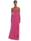 AFTER SIX OFF-THE-SHOULDER BASQUE NECK MAXI DRESS WITH FLOUNCE SLEEVES