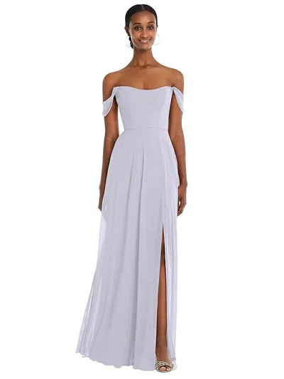 After Six Off-the-shoulder Basque Neck Maxi Dress With Flounce Sleeves In Purple