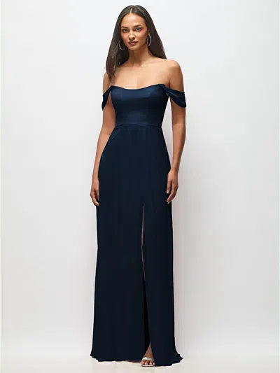 After Six Off-the-shoulder Basque Neck Maxi Dress With Flounce Sleeves