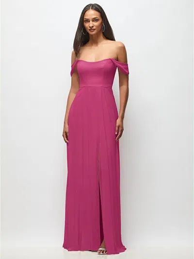 After Six Off-the-shoulder Basque Neck Maxi Dress With Flounce Sleeves