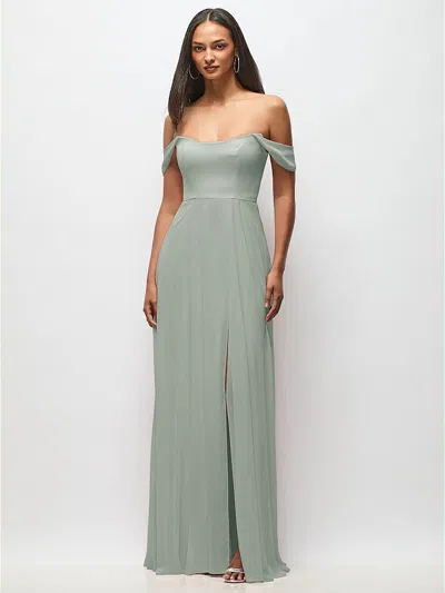After Six Off-the-shoulder Basque Neck Maxi Dress With Flounce Sleeves