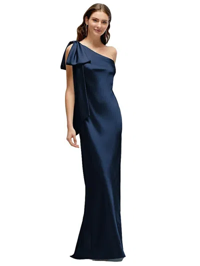 After Six One-shoulder Bias-cut Satin Maxi Dress With Cascading Shoulder Bow