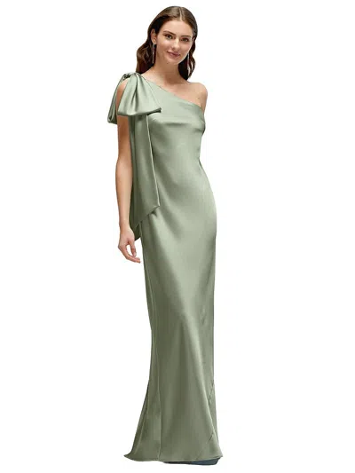 After Six One-shoulder Bias-cut Satin Maxi Dress With Cascading Shoulder Bow