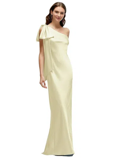 After Six One-shoulder Bias-cut Satin Maxi Dress With Cascading Shoulder Bow