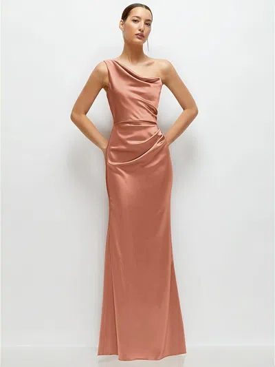 AFTER SIX ONE-SHOULDER CAT-EYE NECKLINE FIT AND FLARE SATIN MAXI DRESS
