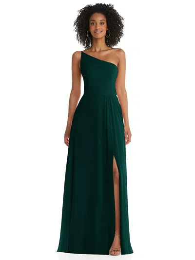 AFTER SIX ONE-SHOULDER CHIFFON MAXI DRESS WITH SHIRRED FRONT SLIT