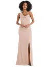 AFTER SIX ONE-SHOULDER DRAPED COWL-NECK MAXI DRESS