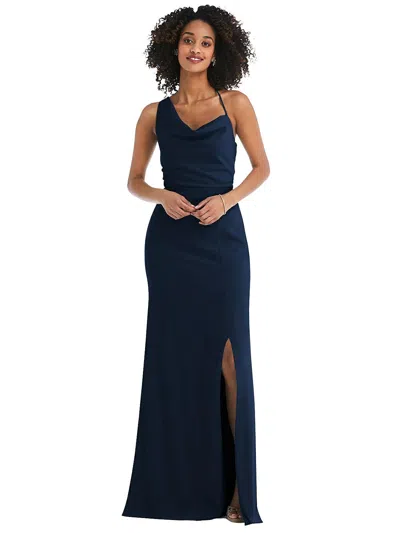 After Six One-shoulder Draped Cowl-neck Maxi Dress In Blue