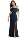 After Six Off-the-shoulder Draped Cuff Maxi Dress With Front Slit In Blue