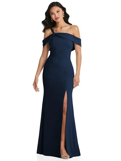 AFTER SIX ONE-SHOULDER DRAPED CUFF MAXI DRESS WITH FRONT SLIT