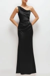 After Six One-shoulder Satin Charmeuse Gown In Black