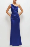 After Six One-shoulder Satin Charmeuse Gown In Cobalt Blue