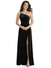 After Six One-shoulder Spaghetti Strap Velvet Maxi Dress With Pockets