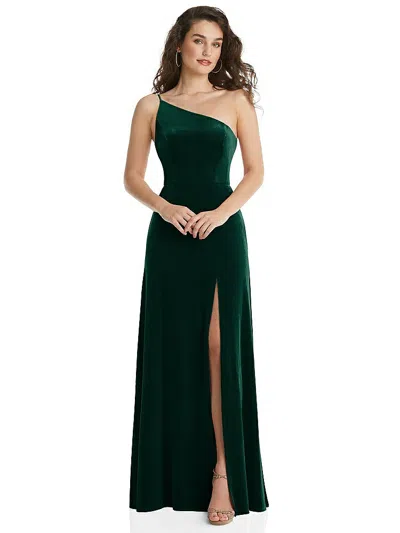After Six One-shoulder Spaghetti Strap Velvet Maxi Dress With Pockets In Green