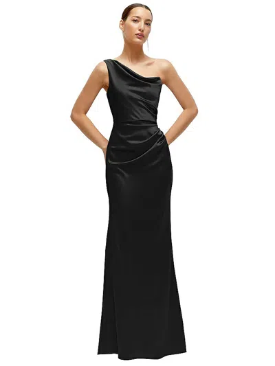 After Six One-shoulder Cat-eye Neckline Fit And Flare Satin Maxi Dress