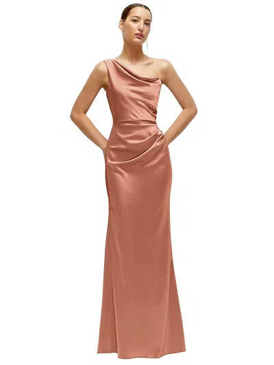 After Six One-shoulder Cat-eye Neckline Fit And Flare Satin Maxi Dress