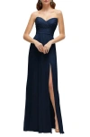 After Six Pleat Detail Strapless Chiffon A-line Gown In Midnight