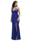 After Six Plunge Neck Charmeuse Halter Gown