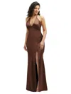 After Six Plunge Halter Open-back Maxi Bias Dress With Low Tie Back