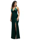 After Six Plunge Halter Open-back Maxi Bias Dress With Low Tie Back In Green