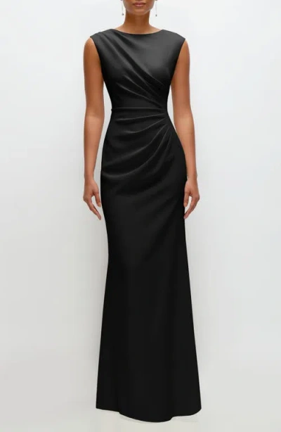 After Six Ruched Cap Sleeve Crepe Trumpet Gown In Black