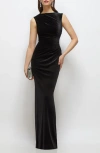 After Six Ruched Velvet Column Gown In Black
